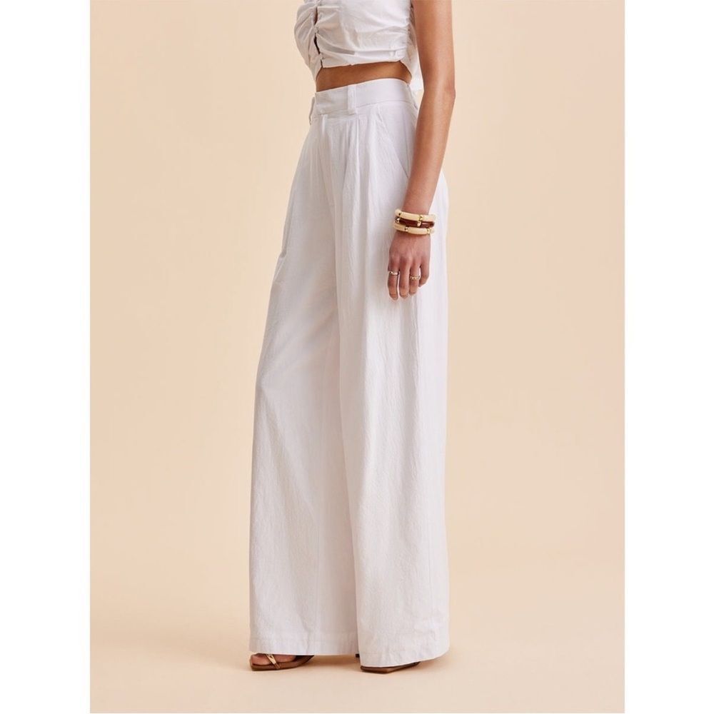 Commense Wide Leg Pleated White Cotton Pants High Waist Pants Size M